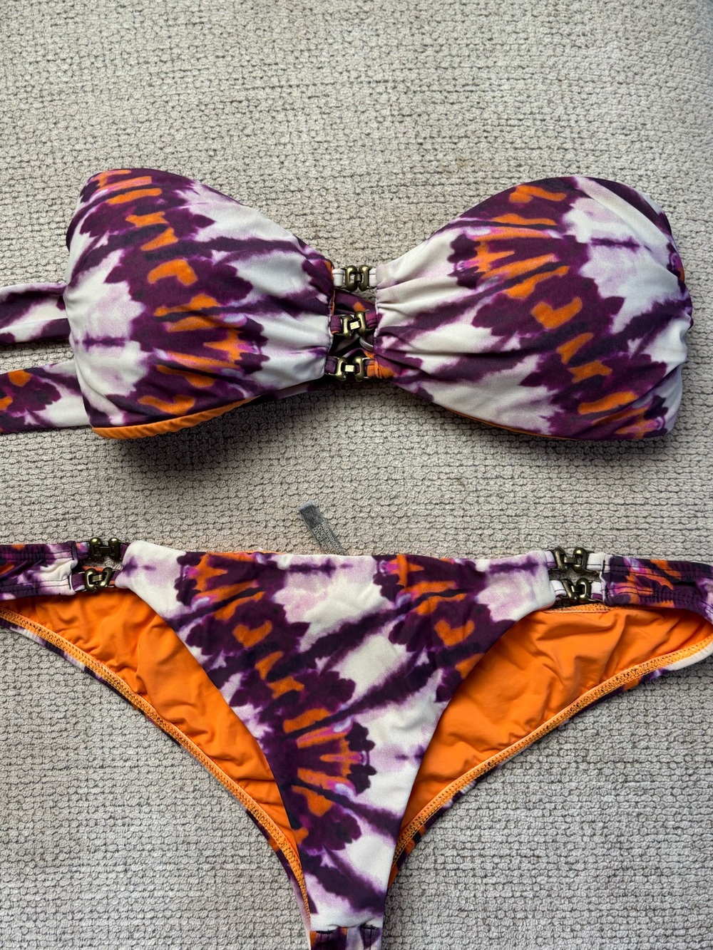 Vix Women’s Purple & Orange Tie-Dye Bandeau Bikini Set
